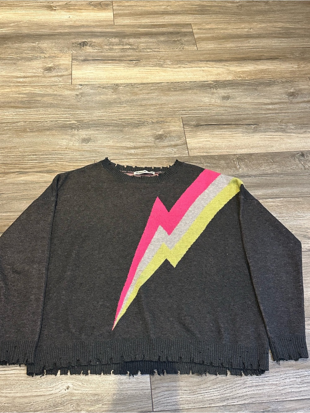 FRANKLIN + DAYSI Dark Gray Crewneck Sweater with Lightning Bolt